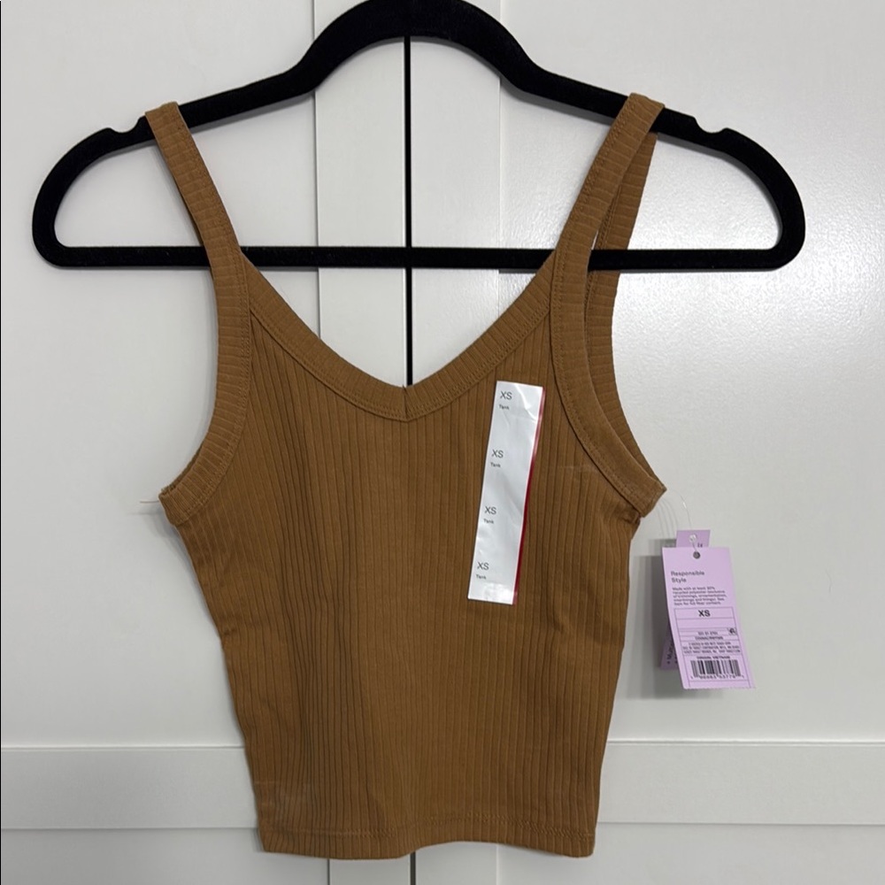 Women's Tan Ribbed Cropped Tank Top